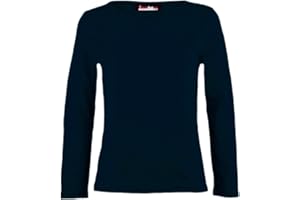 AELSTORES T-shirt uni à manches longues et col rond pour fille de 5 à 14 ans