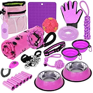 Puppy Starter Kit - 23pc Puppy Supplies & Dog Essentials. Matching New Puppy Accessories . Lots of Puppy Stuff. Puppy Training Kit, Dog Blanket, Lick Mat, & More. Kit for Small Dogs or Large Puppies