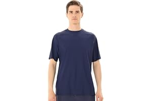 TIZAX Tee Shirt Anti-UV Homme Rashguard à Manches Courtes UPF 50+ Maillot de Bain Hauts T-Shirt de Sport Séchage Rapide