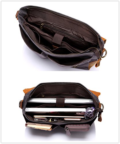 Vaschy Leder Umhängetasche Beiläufiger Echtes Unisex Messenger bag Laptop Schulterbeutel Rucksack mit abnehmbarem Bügel - 5