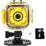 Kebidu Digital Camera Mini Children Sports Waterproof Action Camera 720P Digital Video Camcorder 1.77inch LCD Screen Boy Girl Christmas Birthday Holiday Gift Toy (16GB Card)