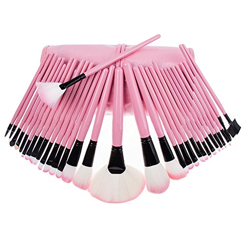 Keral 32 Stücke Make Up Pinsel set mac profi Kosmetik Make-up Pinsel mit Halter Tasche Pink - 5