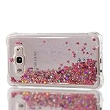 Phcases Case for Samsung Galaxy J7(2016)/J710,Sparkly Shiny Moving Quicksand Slim Clear Transparent Flowing Floating Soft TPU Silicone Shockproof Protective Phone Cover-Rose Red.
