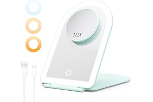 BESTOPE PRO Miroir Maquillage Lumineux Portable avec Grossissant 10X, Miroir à Coiffeuse LED Tactile Réglable - Éclairage 3 Couleurs, USB Rechargeable pour Voyage et Chambre, Vert