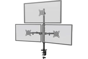 WORLDLIFT Triple Monitor Arm Height Adjustable 31.5 inch pole Max Load 19.8lbs Per Screen For Three 17-32 Screens Tilt +45°/-45° Swivel +90°/-90° Rotate 360° VESA 75x75/100x100 Desk Mount Stand