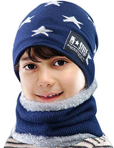 Petrunup Hiver Enfant Bonnet & Écharpe 2 Pièces pour Garçon Fille Kids-Starblue