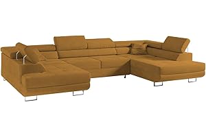 ‎COMFORTINO FURNITURE COMFORTINO FURNITURE Ecksofa mit Schlaffunktion Big PASTI U-Form, Sofa Couch mit Bettkasten, 3-Sitzer Eckcouch, Schlafsofa für Wohnzimmer, Big Sofa Couch mit Schlaffunktion (Gold)