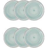 Quid Set of 6 Vita Aqua Stoneware Dessert Plates 19 cm | Turquoise, Stoneware, Round, Gloss Finish, 19 cm, 6 Pieces, Stackabl