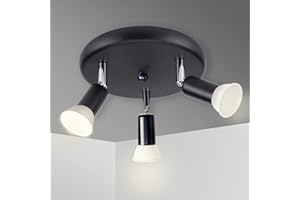 Sweier Black 3 Way LED Round Ceiling Spotlight, 430LM Warm White 3000k Round Panel Ceiling Light, ø195mm, incl. 3x5W GU10 LED Bulbs, Rotatable Spotlight for Bedroom Kitchen Living Room