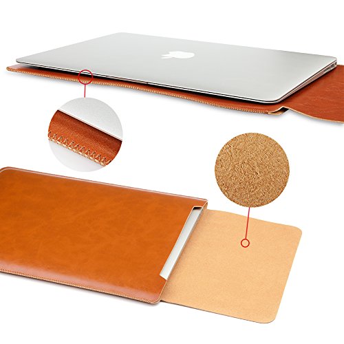 GENORTH® Weiche Hülle Leder Tasche für MacBook Air &Macbook Pro 13.3 Wasserdicht mit Schutz Tasche für Maus und Netzteil (13 Zoll, Braun) - 3
