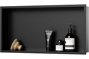 KINKIBOS 304 Stainless Steel Shower Niche, No Tiles Required, Embedded Wall Niche 60 x 30 x 10 cm, Shower Niche Single Shelf Storage for Bathroom, Matt Black