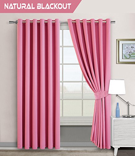 Preisvergleich Produktbild Ring Top Paar Verdunklungsvorhänge mit Ösen für Schlafzimmer / Wohnzimmer Energiesparend Vorhänge + 2 Raffhalter, rose, 66" Width x 54" Drop