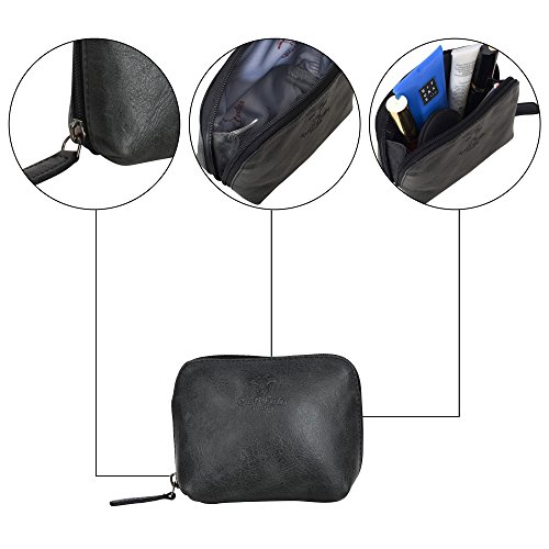 Kosmetiktasche Leder Gusti Leder studio „Leo“ Geldbörse Geldtasche Wasserfester Innenstoff Kulturtasche Kosmetik Tasche Utensilientasche Schminktasche Reisebeutel Rindsleder Vintage Schwarz Grau 2A5-20-6wp - 3