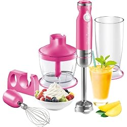 Sencor SHB 4368RS Mixeur plongeant avec accessoires en acier inoxydable - 800W - Vitesse variable - Lame en acier inoxydable - Accessoires - Rose