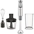 Moulinex Quickchef – Frullatore a immersione con 3 accessori, Acciaio Inox, 10 velocità, 1000 W