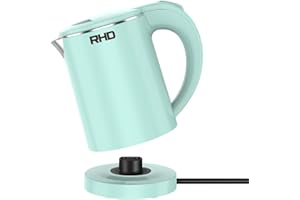 RHD Bollitori elettrici portatili da 0,5 l, bollitore da viaggio in acciaio inox, protezione contro l'ebollizione e spegnimento automatico, perfetto per cucinare in viaggio, caffè, tè, uova (verde)