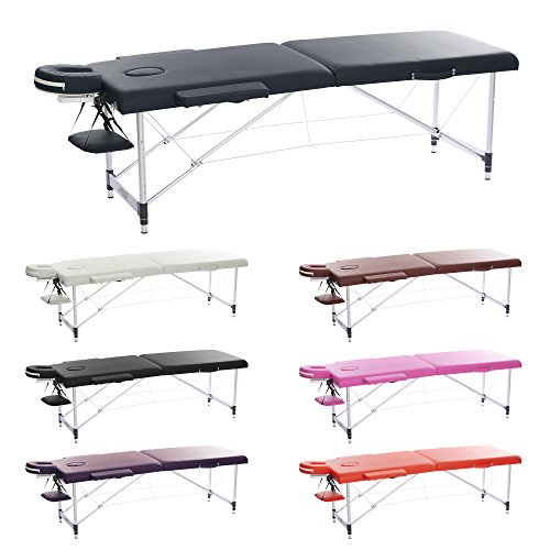 H-ROOT Mesa de 2 Secciones Ultraligera Camilla de Aluminio Portatil Mesa de Masaje Terapia Tatuaje Salón de Belleza Reiki Sanación Masaje Sueco con Bolsa de Transporte GRATIS (10.3KG) (azul marino)