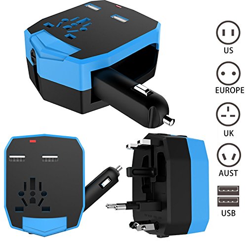 Preisvergleich Produktbild FOGEEK Weltweit Internationaler Reise Adapter Universeller Stecker Aufladegerät Internationale Stecker [US UK EU AU] mit Dual USB Ports Aufladen, Auto-Ladegerät Sicherheit Fused-Ladegerät für Handy / Tablet / Kamera / Laptop Alles-in-einem in mehr als 150 Ländern-Blau