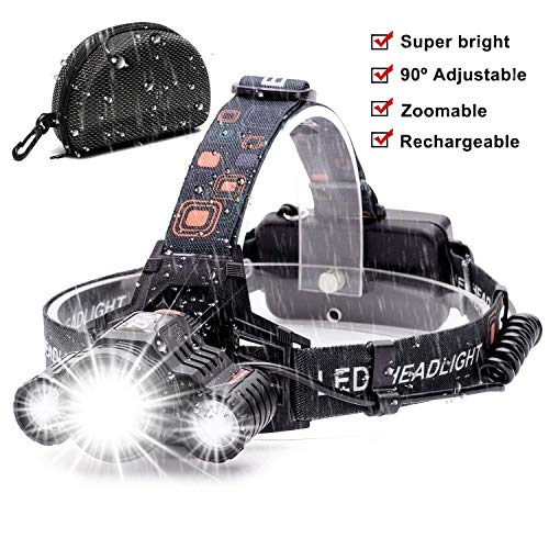 Head Torch, Cobiz Rechargeable Headlight, Waterproof LED Headlamp with 3 Lights 4 Modes, 6000 Lumen Super Bright Helmet Head Lamp for Running Dog Walking Cycling Hiking Work Lights