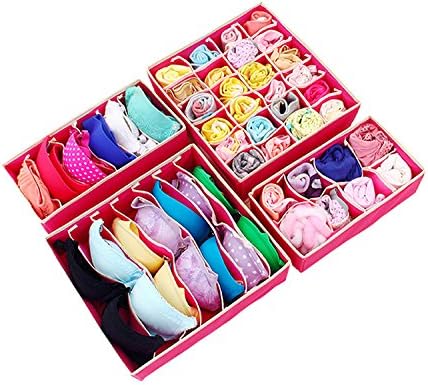 NewPI Drawer Organiser, Organisers Dividers,Wardrobe Organiser, Closet Cabinet Organizer Underwear Storage Boxes for Storing Socks, Bra, underwear, socks, neck ties, scarves, and any accessories, 4 Se