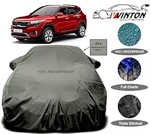 V VINTON Prime Quality 4X4 Imported Fabric Car Cover for Kia SELTOS with Ultra Surface Body Protection (Green Look)