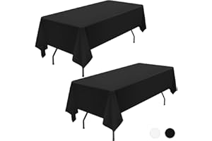 SHOWGEOUS 2 Pack Black Polyester Tablecloth for 6ft Rectangle Tables 60 x 102 Inch Rectangular Fabric Table Clothes Washable Black Table Covers for Wedding Banquet Restaurant Buffet Parties Camping