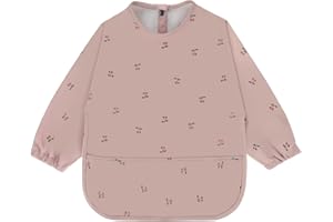 AOOTE Bavaglini a Manica Lunga, Bavaglini Impermeabili con Maniche, Bavaglino per Svezzamento con Tasca, Bavaglino Unisex Bambini, Lavabile in Lavatrice, Materiale PU, per 6 a 12 Mesi, Ciliegie