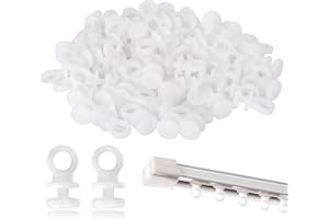 Starich 100Pcs Curtain Track Gliders,Plastic White Curtain Hooks Effortless Gliding Curtain Rail Slider Hooks Rollers for Window Door Shower Curtains.
