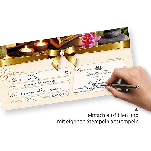TATMOTIVE Geschenkgutschein Wellness (50 Stück) einfach Werte eintragen + Stempel, für Massage & Beauty - 4