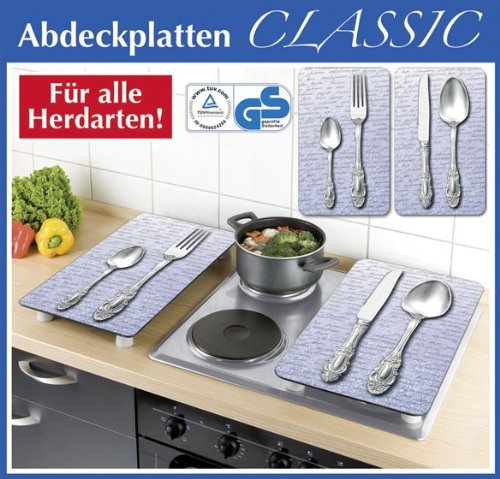 2er Set WENKO Glas Abdeckplatte ‚Besteck‘ – 52 x 30 cm – Herdabdeckplatte – für alle Herdarten – Schneidebrett - 3