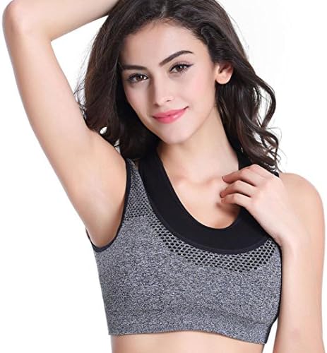OverDose Women Sportswear Running Gym Yoga Wire Free Padded Fitness Tops Tank Workout Stretch Bra (14, Gray)