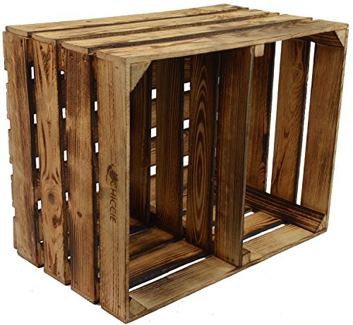 CHICCIE Neue Vintage Holzkiste mit Ablage vom Werk (längst) – Gebrannt Geflammt – Obstkiste – Weinkiste – Natur Used Look Vintage Holzkiste mit Ablage Regal - 3