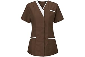 RLEHJN Blouse Infirmiere Femme Tunique Médicale Col en V Banche Manche Courte Uniforme De Travail Blouses Infirmiere Femme Professionnelle Blouse Estheticienne Tenue Aide Soignante Cadeau Infirmiere