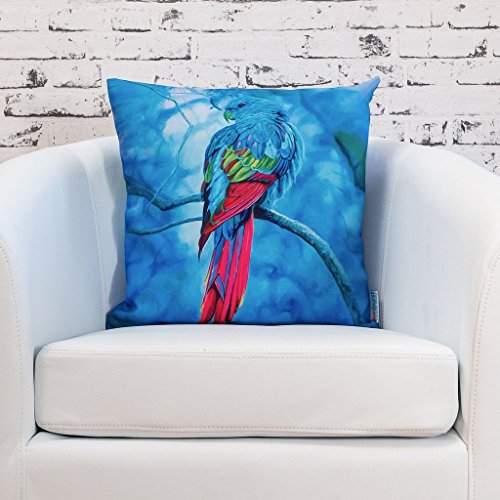 Dekorativer Kissenbezug/Kissenhülle 60cm x 60cm FREEDOM Hochwertiger Dekokissen-Bezug mit Blauem Papagei-Motiv für Couch, Bett oder Sofa von Sunburst Outdoor Living – Nur Bezug, Ohne Kissen - 2