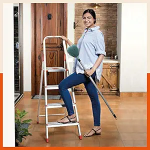 Bathla Advance 4-Step Foldable Aluminium Ladder for Home with Sure-Hinge Technology (Orange)