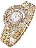 Uhren Modeschmuck Damen Damenuhr Gold Armband Mit Doppelten Kreis-Strasssteinen Gold Ton