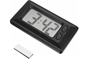 XATGIOUY LCD Dashboard Clock, Car Digital Clock with Adhesive Pad, Portable Mini Vehicle Desk Clock, Easy-to-Read Large Display, Travel Electronic Table Timekeeper for Home, Office, Auto (Black)