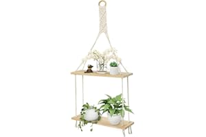 Afuly Mensole da Muro Legno Grezzo Boho Macrame Design Bagno/Cameretta/Balcone Naturale Mensole Sospese con Corda Decorazioni Parete