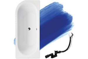 BAD LAND Baignoire BADLAND - 170 x 75 cm - En Acrylique - Kit Complet - Siphon de Qualité Supérieure - D'Angle - Design Moderne - Bonde Chromée - Pour 2 Personnes