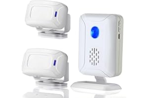 Waytronic Wireless PIR Motion Sensor Detector Security Alarm Chime, 2 Sensor and 1 Receiver, 8m Detection Range, Night Light, 36 Ringtones, 5 Welcome Sounds, Wall Mount