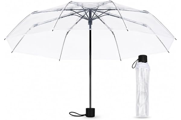 Paraply transparent damer, manuellt fickparaply genomskinligt vikbart liten, klart paraply med Sakura-mönster och matt handtag, lätt reseparaply för bröllop, vardag, fotografering