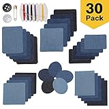 LAOYE 30 pcs Denim Patch + Kit de Couture, Tissu Thermocollant Vetement Patch Thermocollant Jean, Patch Jean Patch Vetement Patch Tissu Patch Couture Tissus Thermocollant pour Vetement 5 Couleur
