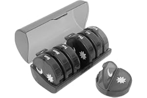 BOJIUSARL Pilulier Hebdomadaire Rond 7 Jours Boîte à Comprimés avec 14 Compartiments Sans BPA Matin et Soir Pilluliers Medicaments Boîte de Rangement Huile de Poisson Vitamines Suppléments, Noir