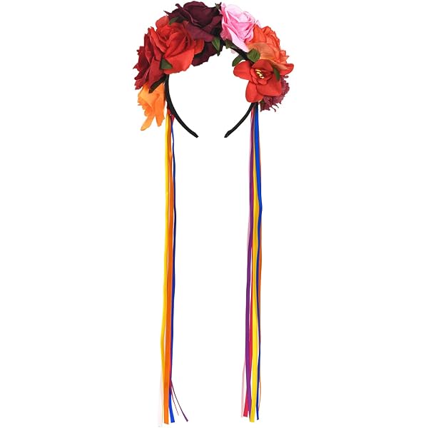 DreamLily Halloween-Blumenkrone – Dia De Los Muertos Kopfschmuck, Rot, Aus Polyester, Handgefertigt