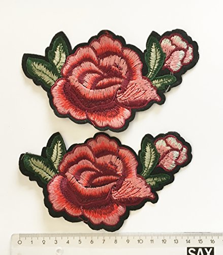 Patch Sticker Rosen Blumen 2 Stück Aufnäher Kleidung Patch 14 cm lang P218 - 5