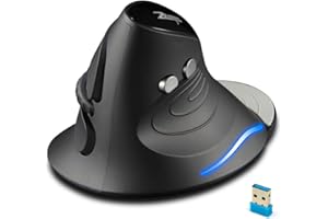 zelotes Mouse Verticale Wireless,2400DPI,Poggiapolsi Rimovibile,2,4 GHz con Ricevitore USB,6 Pulsanti,LED,Mouse Ergonomico Senza Fili per PC,Laptop,Mac,Nero