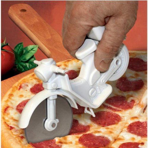 Pizza Rider Pizzaschneider Motorrad weiß