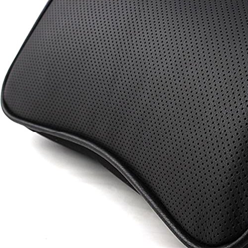 Koyoso Nackenkissen Auto Kopfstütze Halsstutze Kissen Gedachtnis Schaum Echtes Leder Ergonomisches Nackenstützen – Schwarz - 4