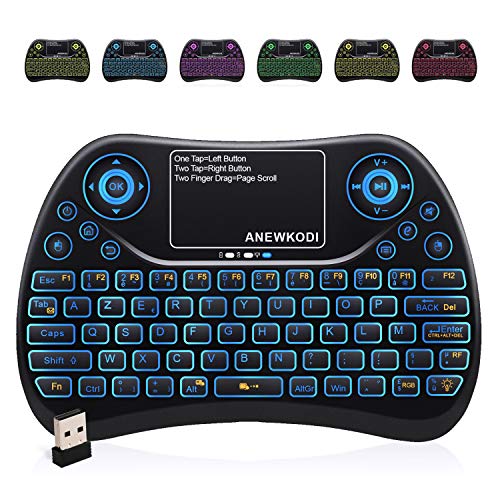 ANEWKODI AZERTY Mini Clavier Rétro-éclairé Sans fil, 2.4GHz Mini Clavier de Souris Combo, Mini Clavier Wireless Télécommande pour Téléviseur intelligent,HTPC,IPTV, Téléviseur Android, XBOX360, PS3, PC