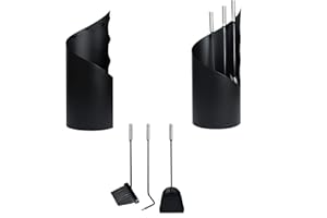 YARDIN Juego de utensilios para chimenea de acero inoxidable, juego de 4 piezas, juego de chimenea moderno, con estructura, pala, escoba y atizador, color negro